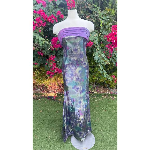Rene Ruiz Women Strapless Dress |Size 4 | Purple Multicolor Sequin Evening Gown - Picture 2 of 9